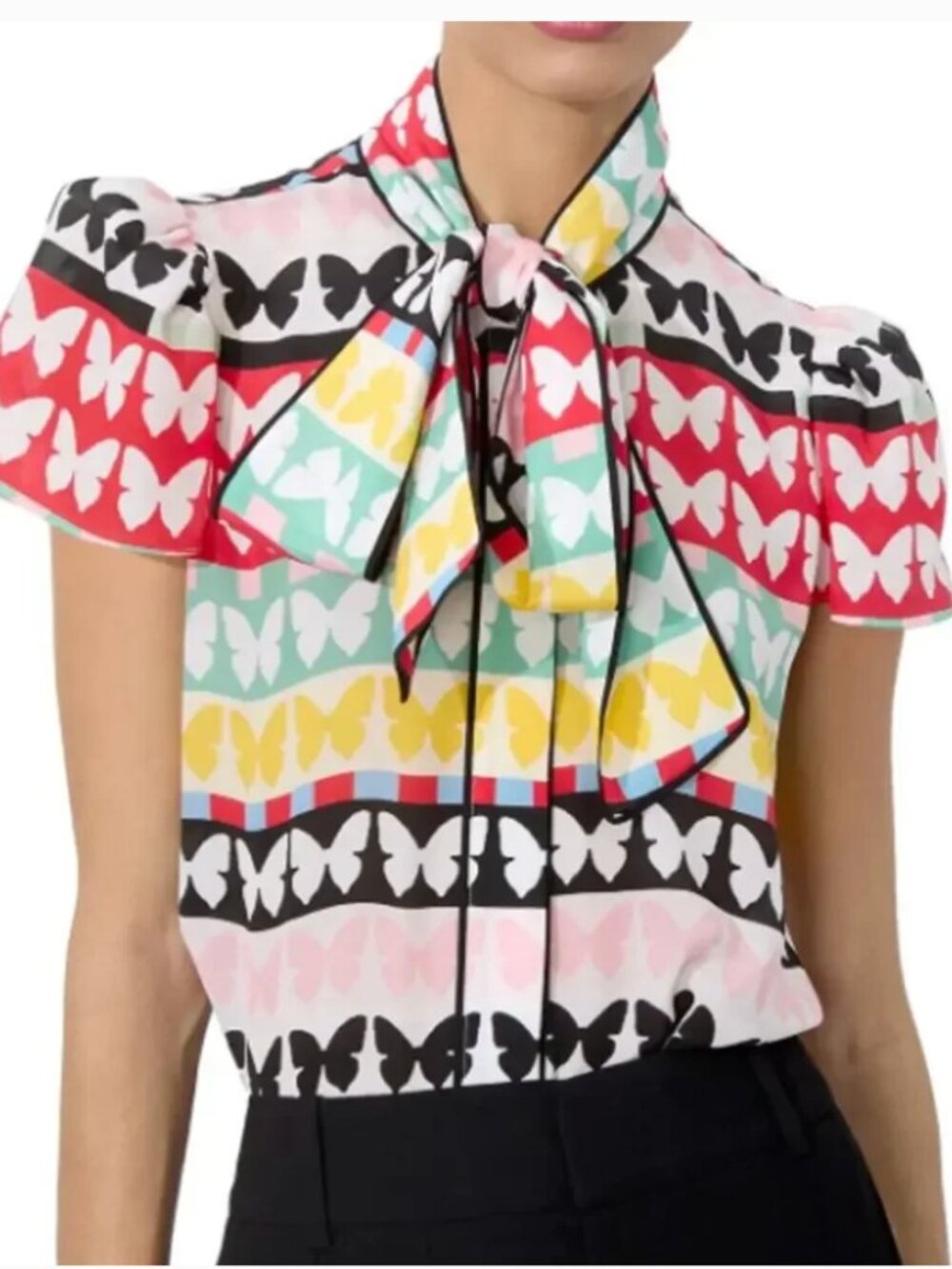Alice + Olivia Jeannie Butterfly Print Silk Top